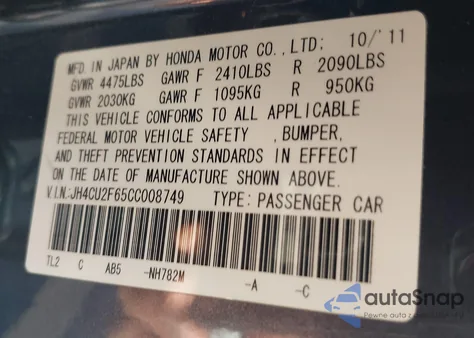 2012 Acura Tsx 2.4 from USA, damaged, VIN JH4CU2F65CC008749